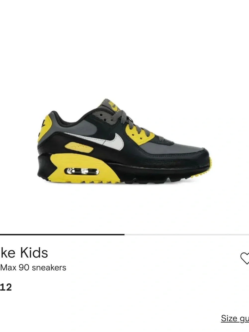 Nike Air Max 90 kids Smoke Grey/Yellow Athletic Sneakers NWOT 11.5